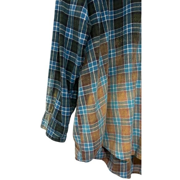 Franklin Flannels Shirt Vintage Bleach Distressed Blue Ombré Button Front 2XL - Picture 3 of 6
